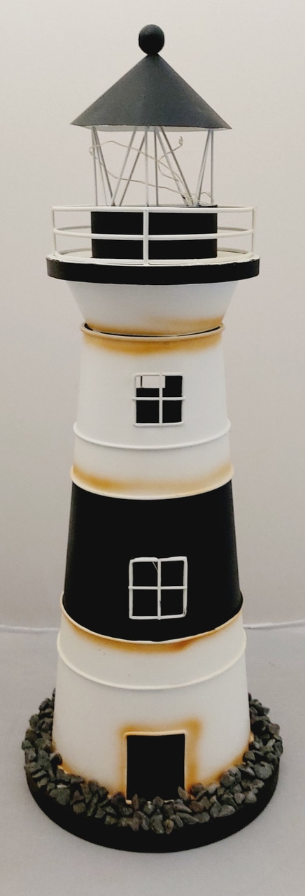 Decorative Lighthouse Stone Base Metal Nautical Striped Centerpiece