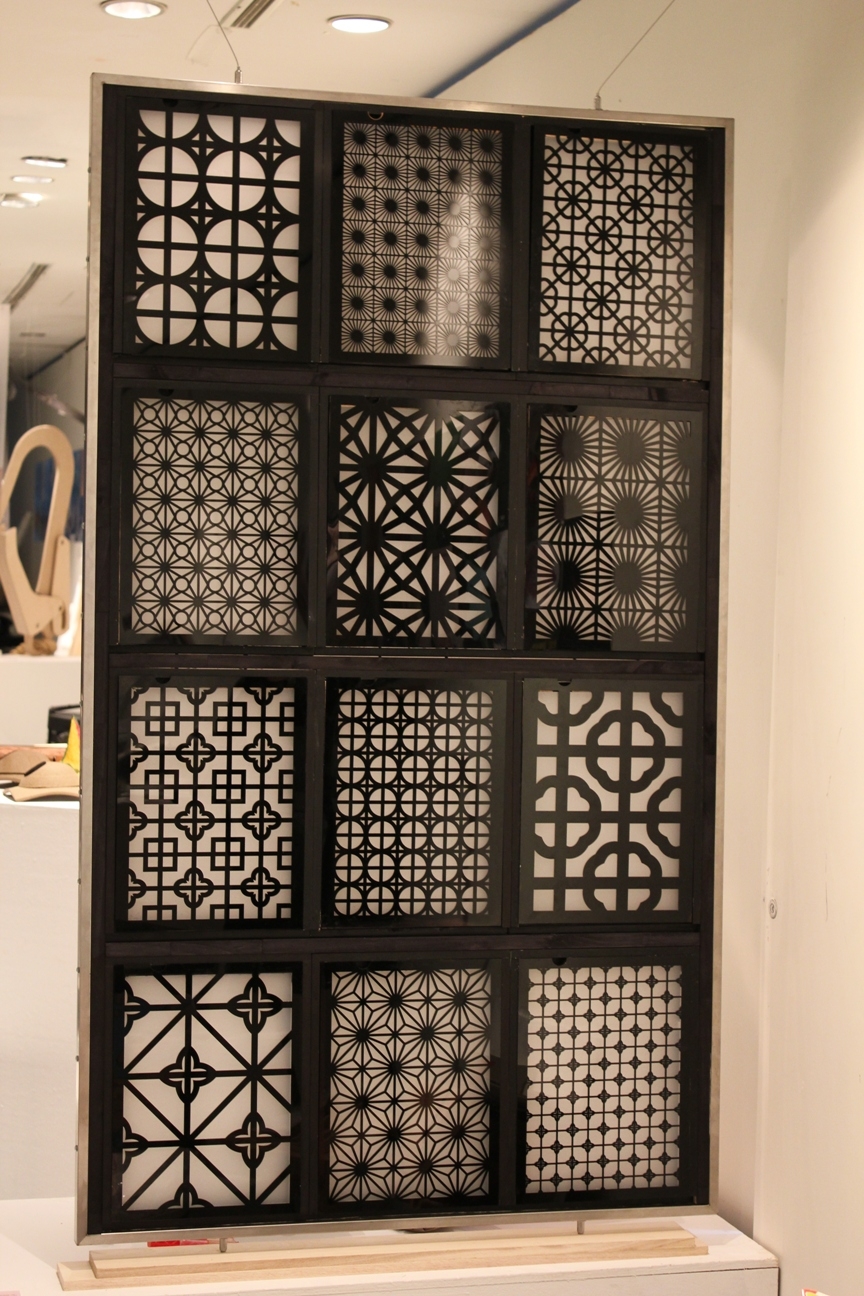 Decorative Screen - Modular Patterns Laser Cut Matte Black Grid Art