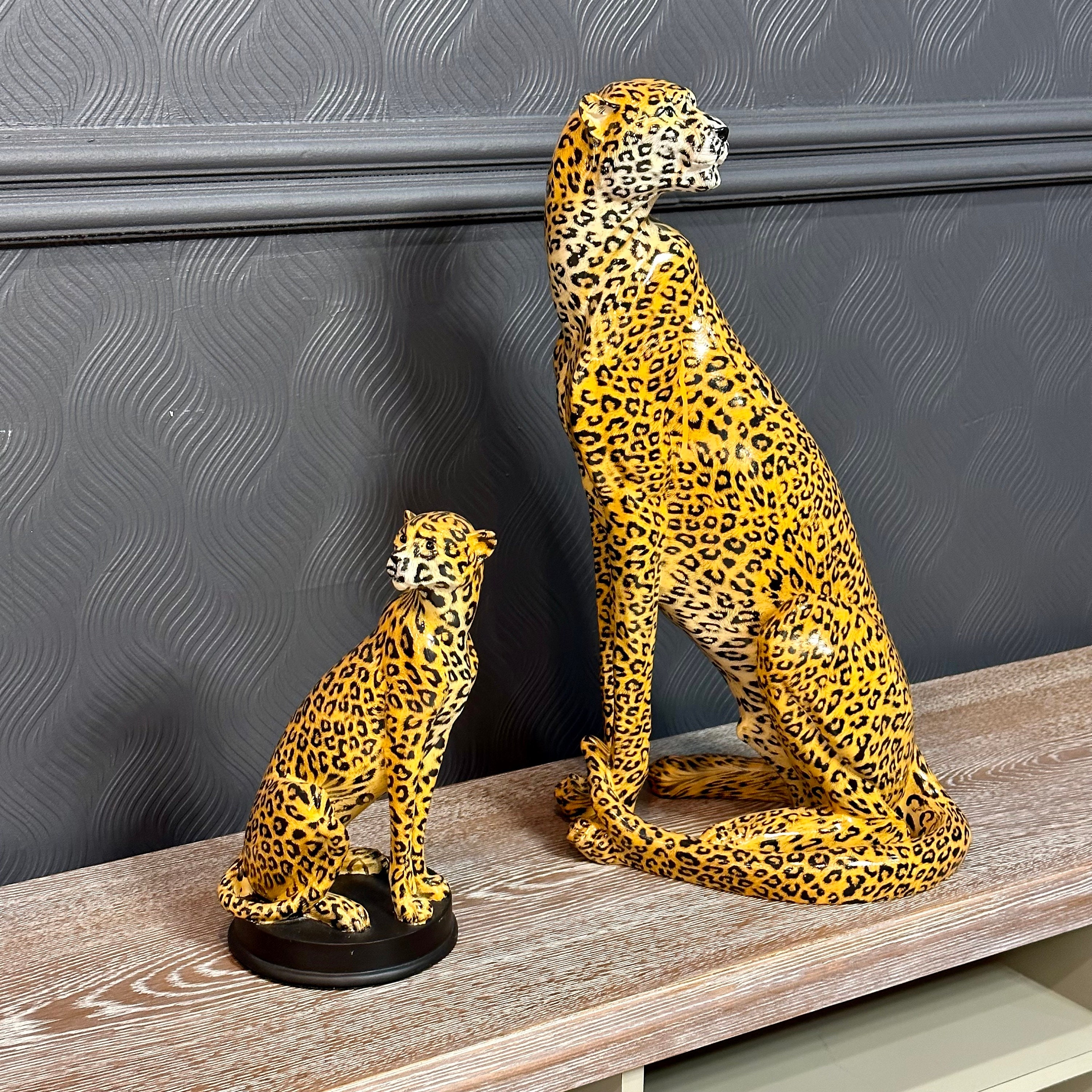 Decorative Statue: Tiered Set Glossy Leopard Print Maximalist Animal Decor