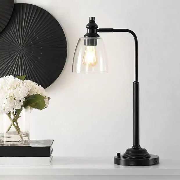 Desk Lamp with Bell Glass Shade and industrial black desk lamp