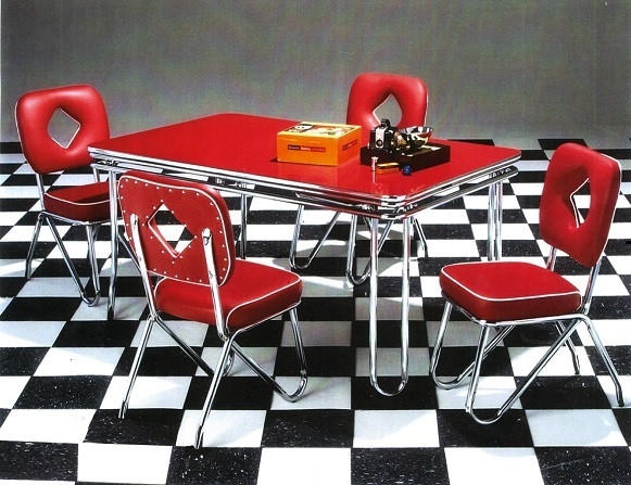 Dinette Set with Diamond Back Cutout and Red Retro Dinette Set