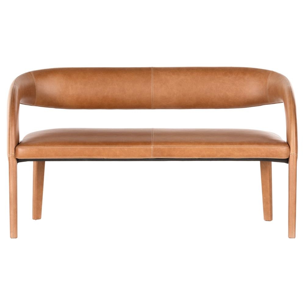 Dining Bench Curved Back Modern Cognac Bench With Arms
