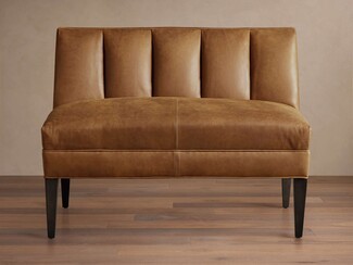 Dining Bench Pecan Leather Channel Back Upholstered