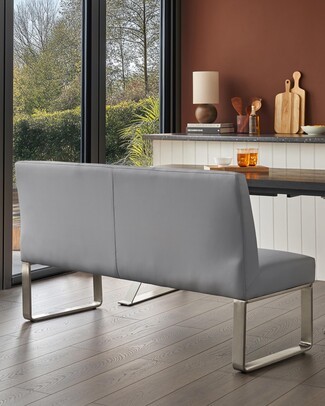 Dining Bench Sled Legs Grey Faux Leather Kitchen Seating