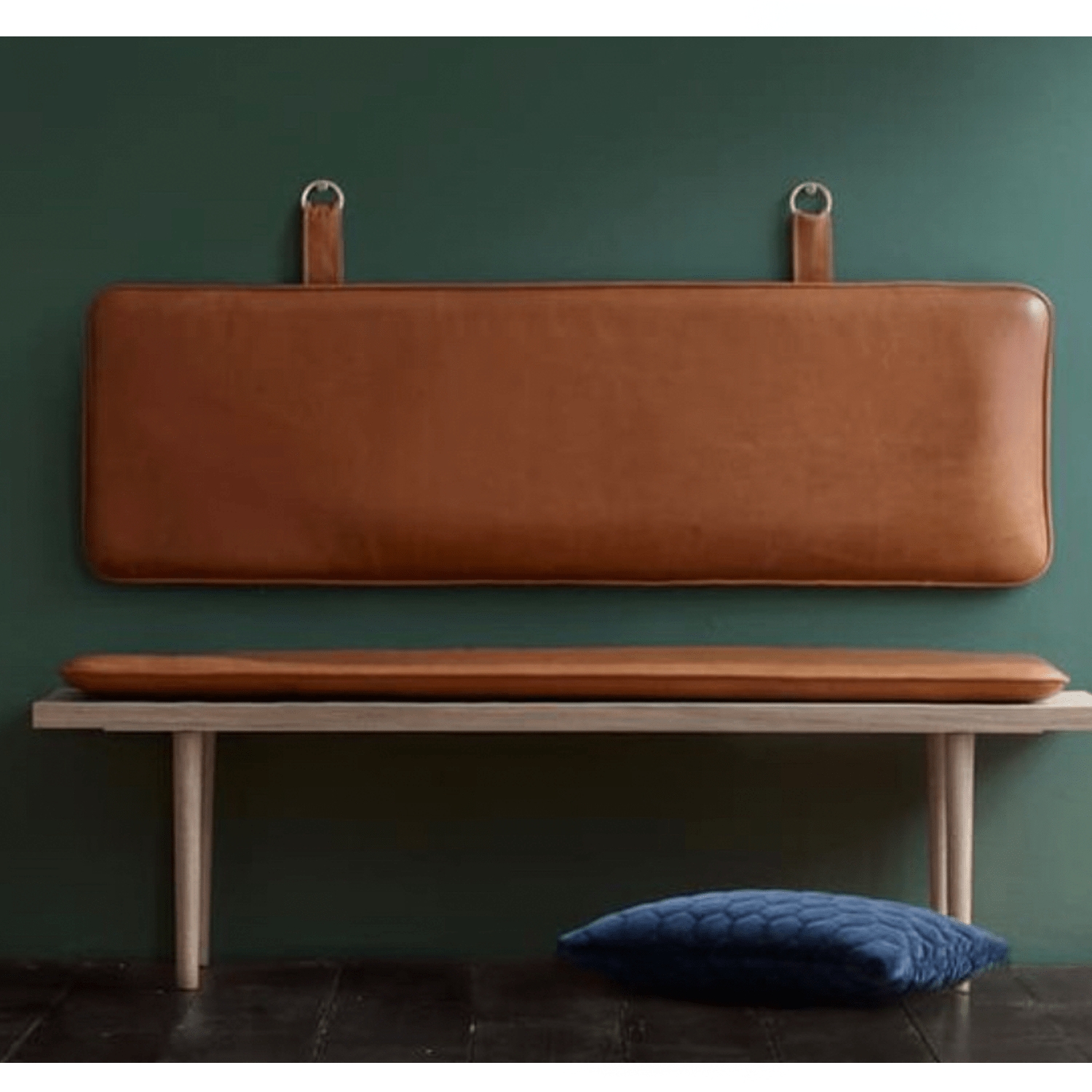 Dining Bench Strap Hung Backrest Tan Leather Seating