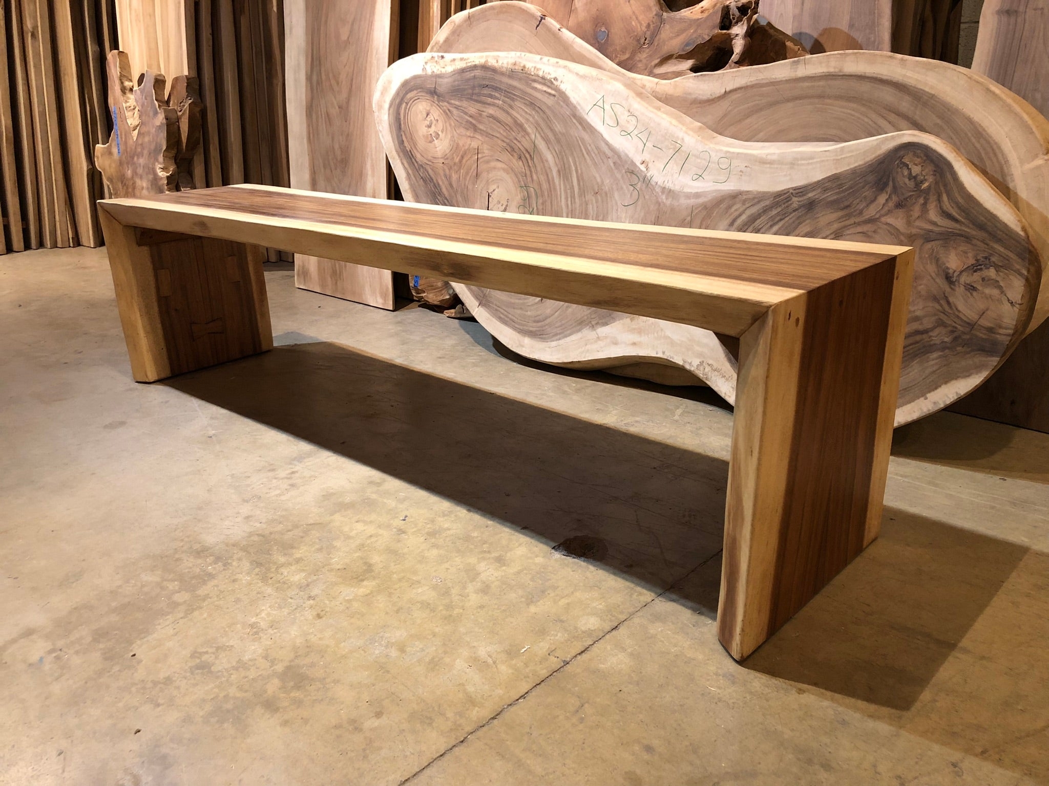 Dining Bench with Waterfall Miter Joint and Acacia Wood