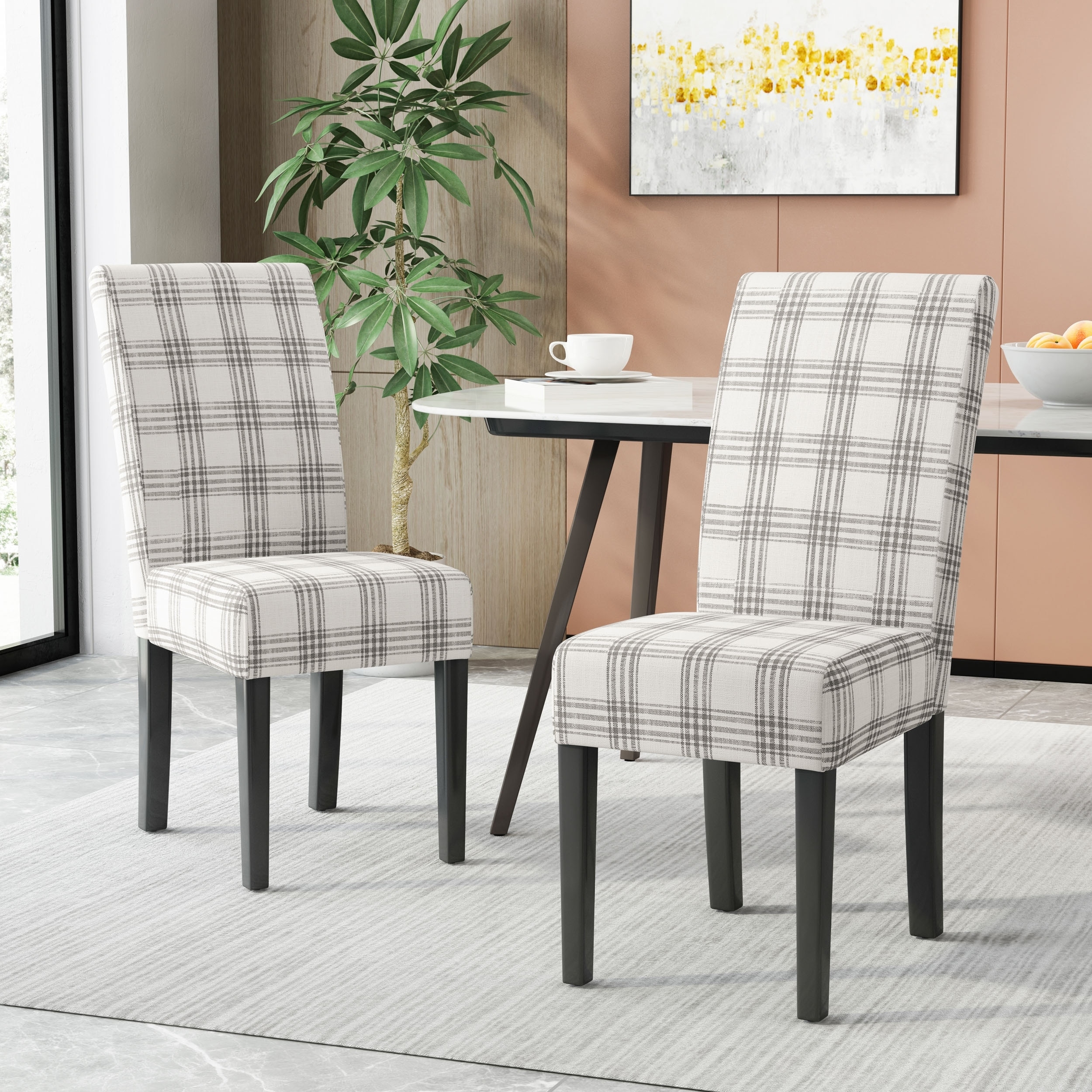 Dining Chair featuring Woven Fabric Texture in Grey
