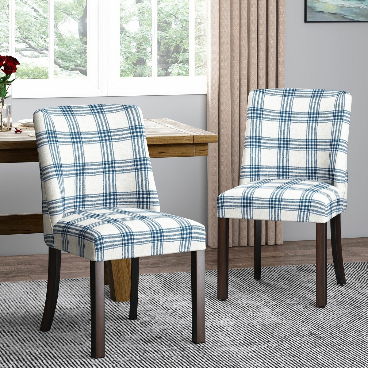 Dining Chair in Windowpane Plaid for Modern Farmhouse