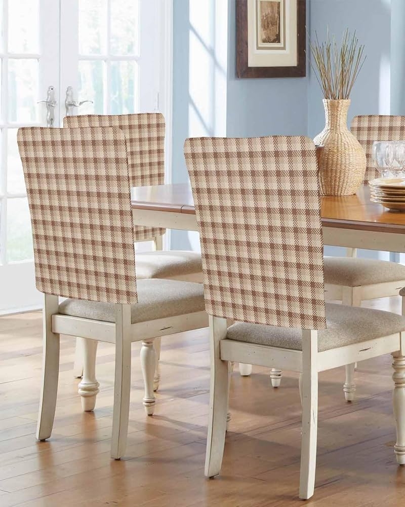 Dining Chair Slipcover with Buffalo Plaid Back Protector