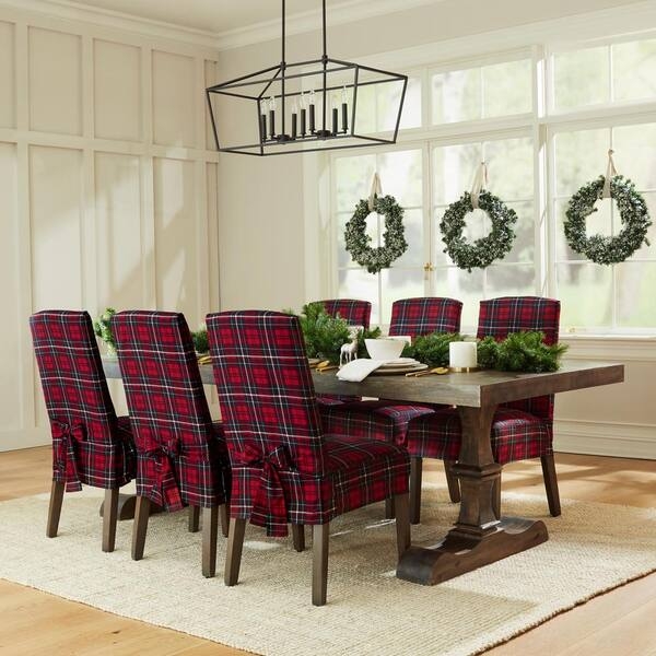 Dining Chair Slipcover with Rear Bow Ties for Holidays