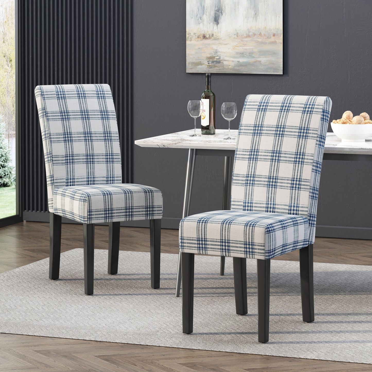 Dining Chair with High Back and Navy Armless Silhouette