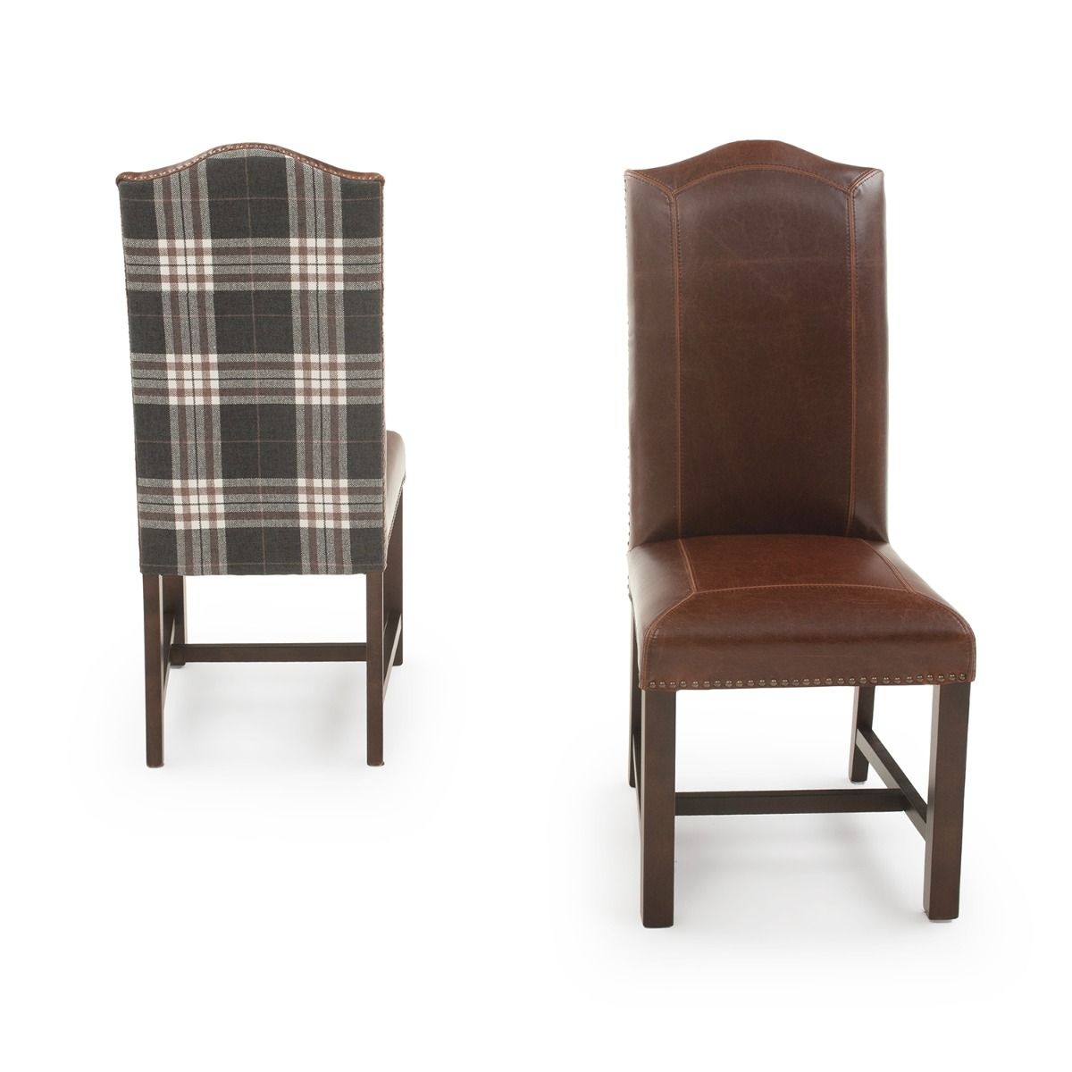 Dining Chair with Mixed Upholstery Design and Tartan