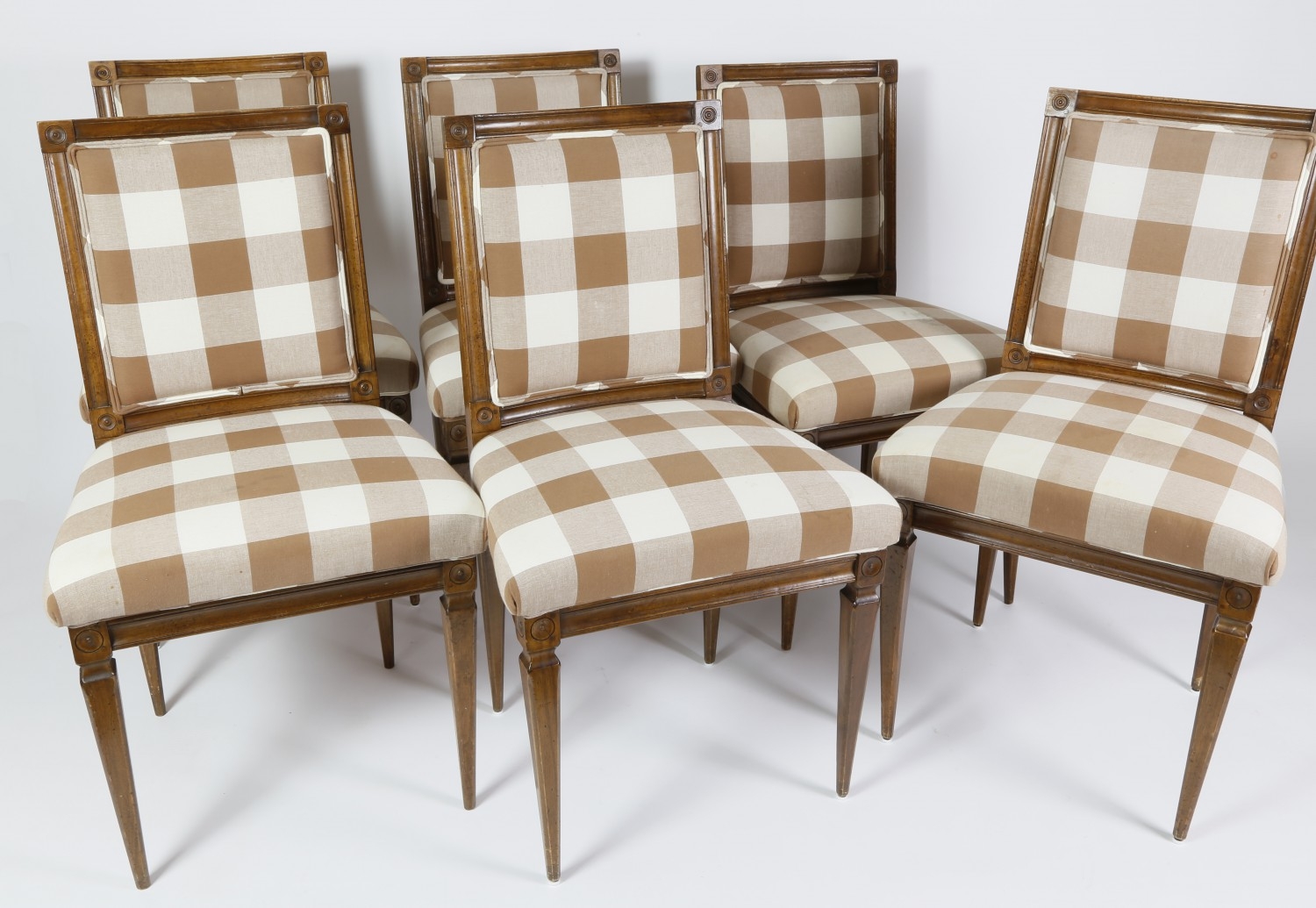 Dining Chair with Oversized Plaid Fabric and Walnut Finish