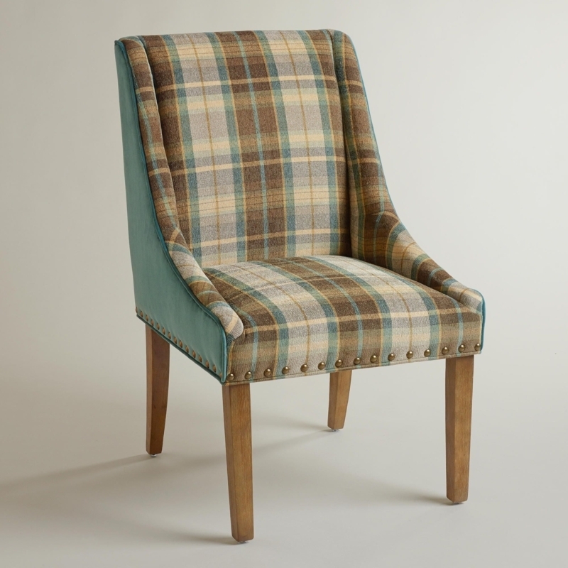 Dining Chair with Plaid Teal Contrast and Brass Accents