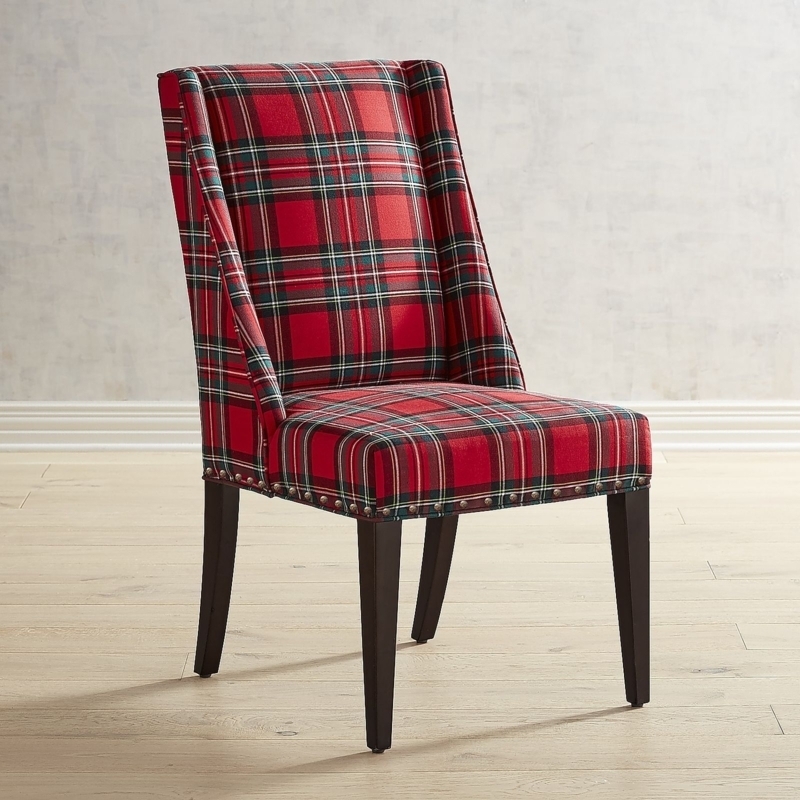 Dining Chair with Wingback Style and Red Tartan Print
