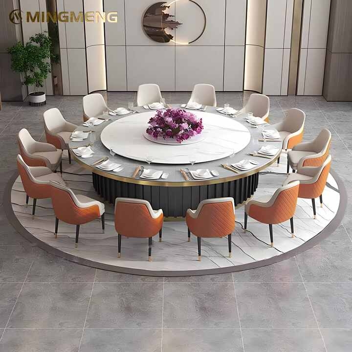 Dining Set Featuring Quilted Orange Back and Luxury Table