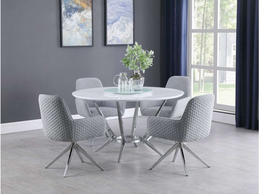 Dining Set with Quilted Upholstery and Chrome Leg Dining Table