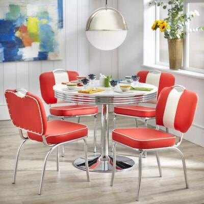 Dining Set with Racing Stripe Chairs and Red Chrome Chairs