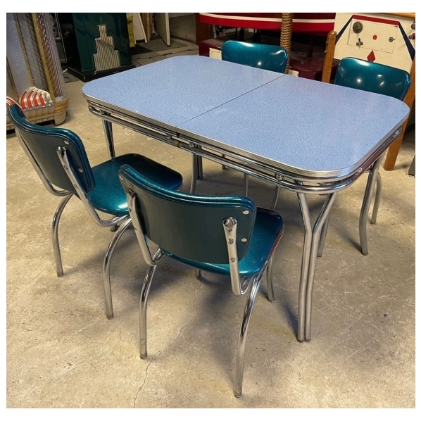 Dining Set with Sparkle Finish and Teal Sparkle Dining Chairs