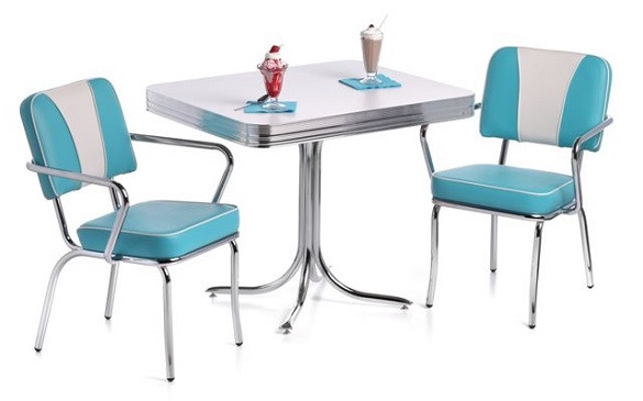 Dining Set with Tropic Turquoise Vinyl and 1950s Diner Style