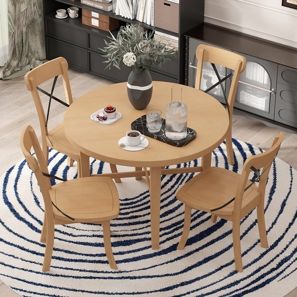Dining Set with X-back Design and Light Wood Kitchen Table