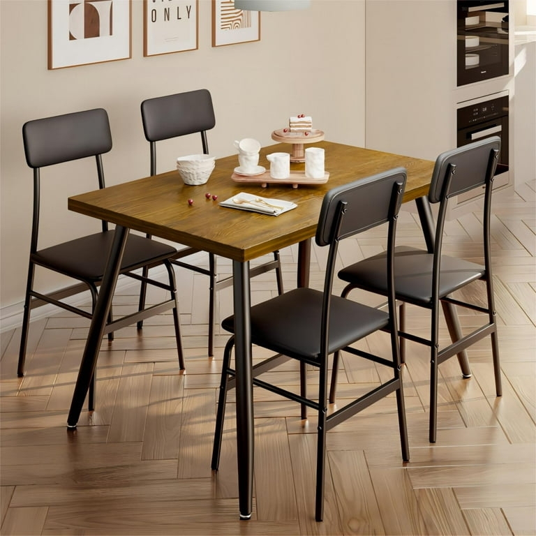 Dining Table Set with Walnut Finish and Retro 5-Piece Dining Set