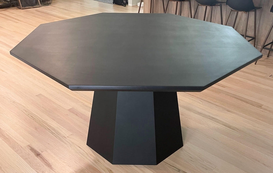 Dining Table with Faceted Pedestal and Matte Black Finish