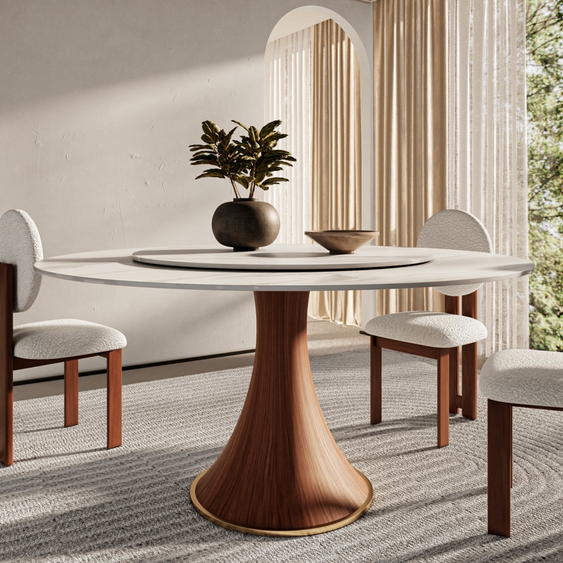 Dining Table with Flared Pedestal and Round Sintered Stone Table