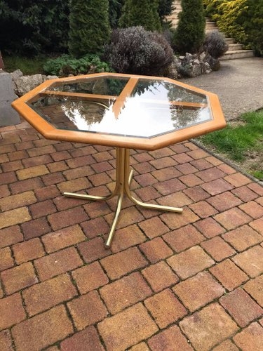 Dining Table with Octagonal Glass Top and Brass Base