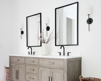 Double Bathroom Vanity: Matte Black Accents and Triple Sconce