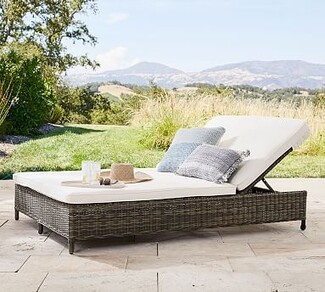 Double Chaise Lounge Using Synthetic Wicker Extra Wide Lounger