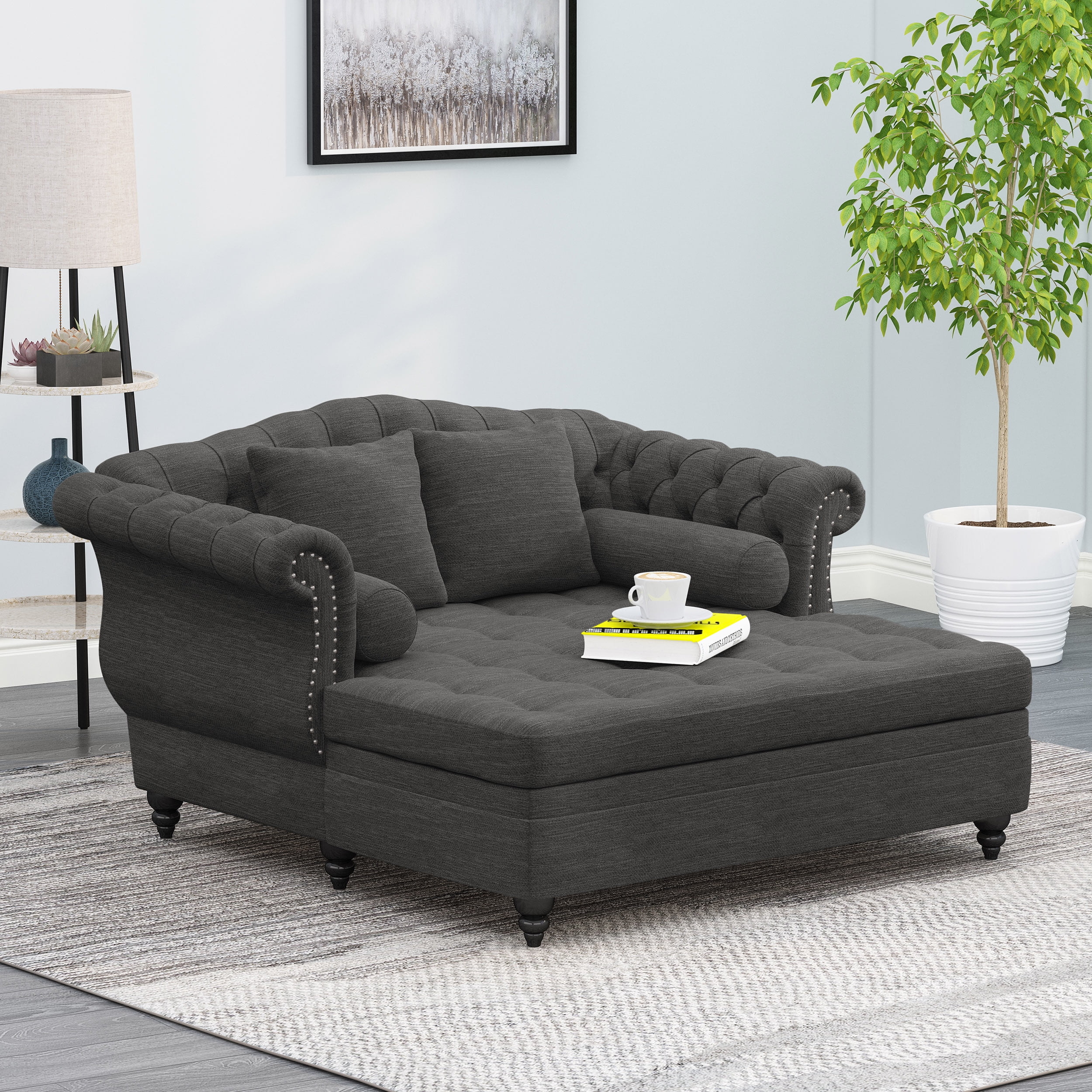 Double Chaise Lounge Utilizing Diamond Tufting Charcoal Daybed
