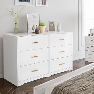 Double Dresser Crisp White Gold Toned Handles Storage Chest