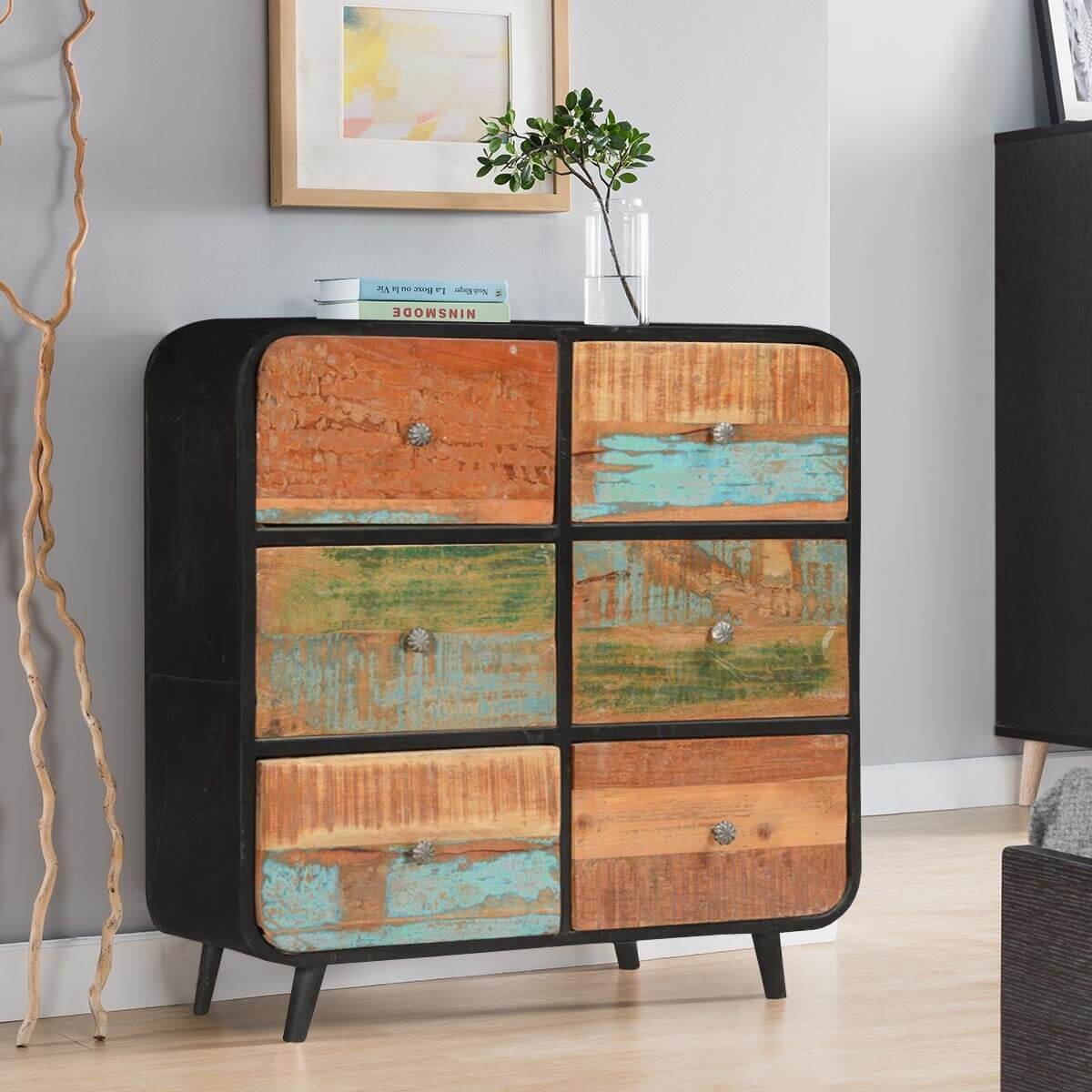 Double Dresser Reclaimed Wood Rounded Iron Frame Storage Unit