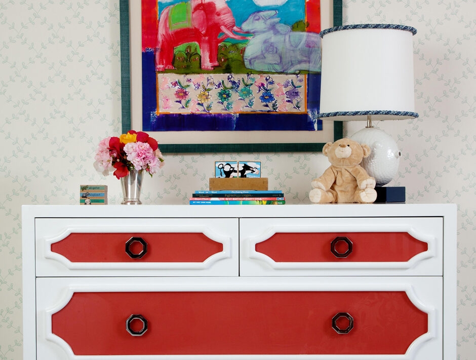 Dresser Bright Red Panels Geometric Molding Geometric Molding Dresser