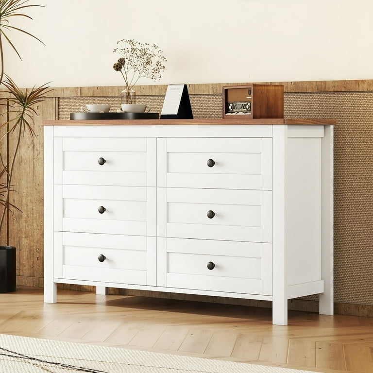 Dresser Dual Tone Finish Recessed Drawer Lines White Dresser Wood Top