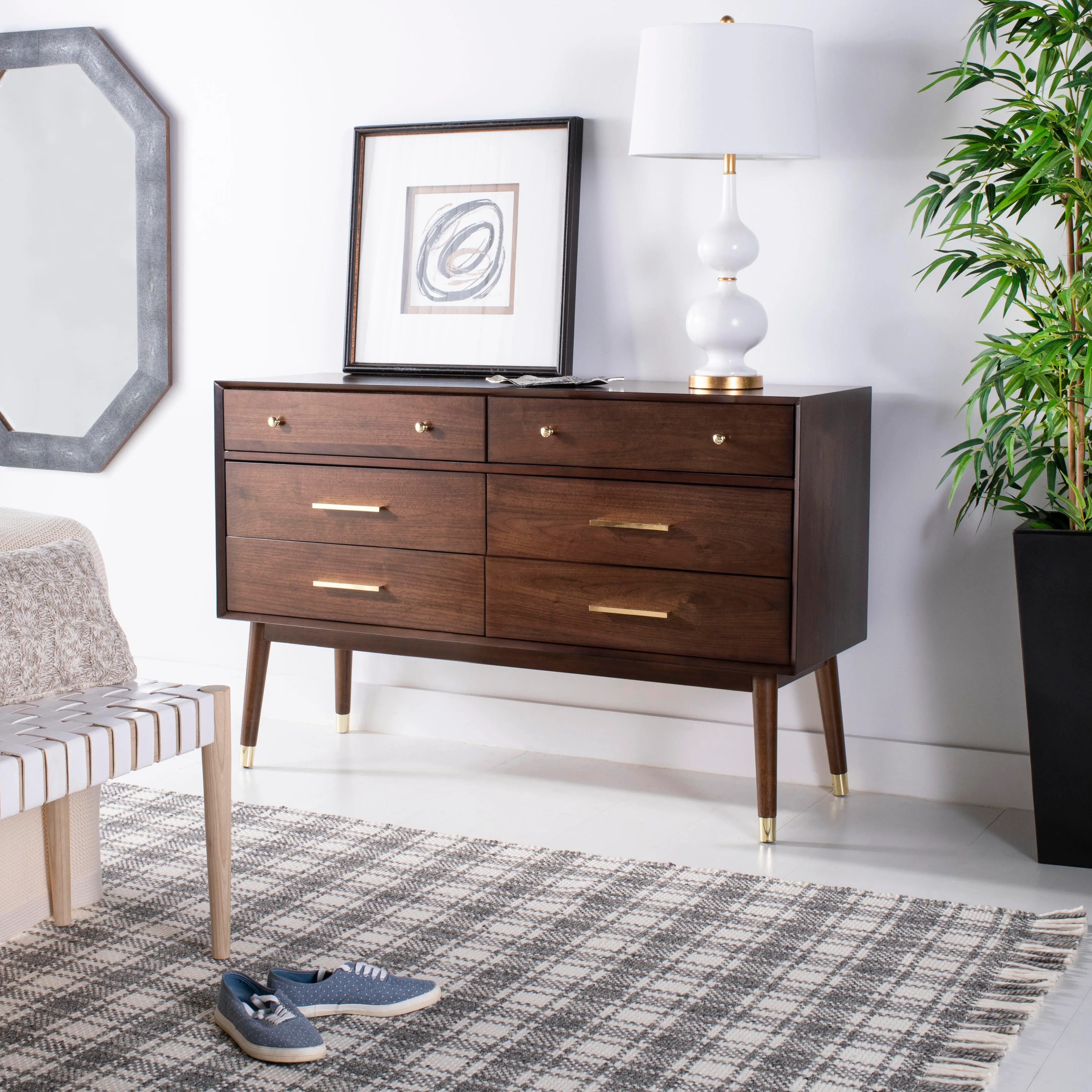 Dresser Gold Ferrules Mixed Hardware Tapered Splayed Leg Dresser