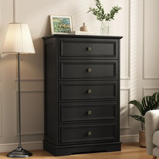 Dresser Matte Black Antique Bronze Handles Five Drawer Unit