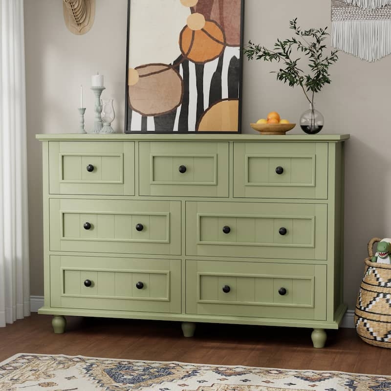 Dresser Sage Green Finish Seven Drawer Layout Dresser With Bun Feet