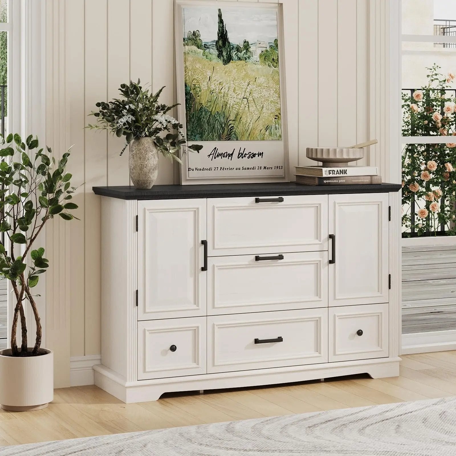 Dresser Sideboard Contrast Black Top Shaker Panels White Dresser Black Top