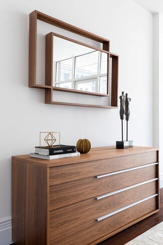 Dresser with Overlapping Rectangular Mirror and Walnut Veneer