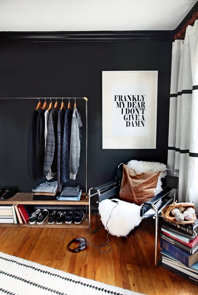 Dressing Nook Matte Black Wall Exposed Pipe Rack