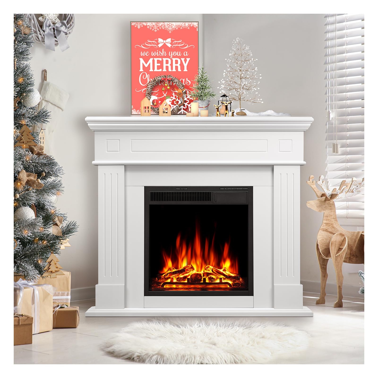 Electric Fireplace Featuring Fluted Columns And White Finish