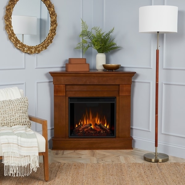 Electric Fireplace With Espresso Finish And Mantel Molding