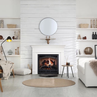 Electric Fireplace With Integrated Shelving And White Mantel