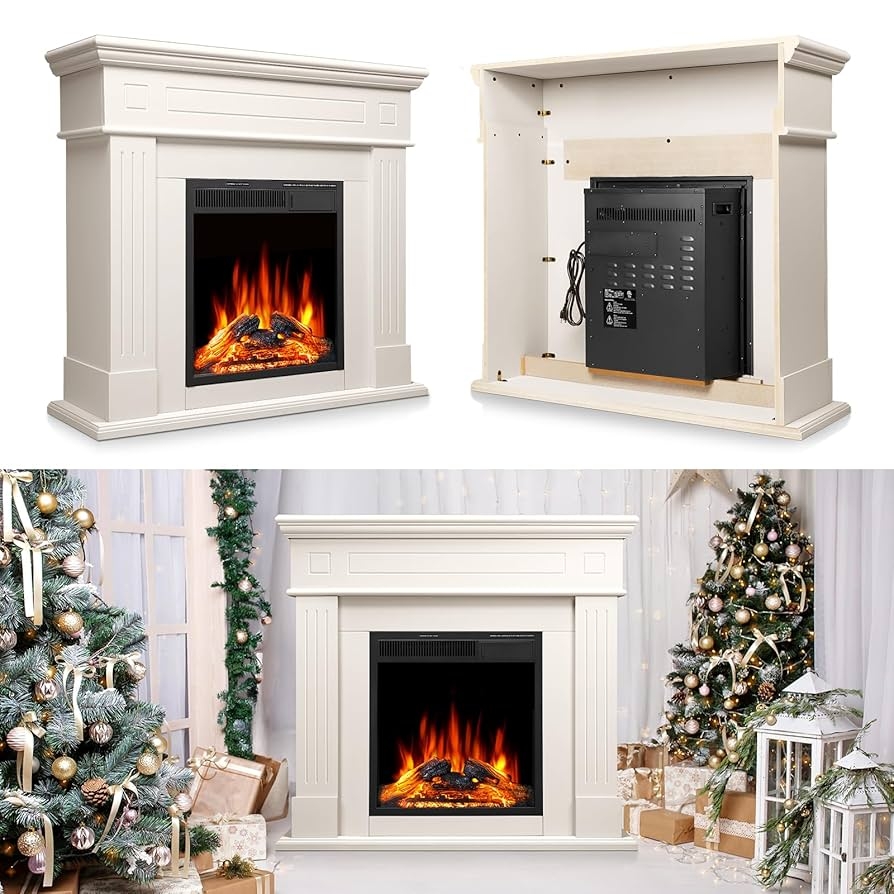 Electric Fireplace With LED Flame Effect And Cream Finish
