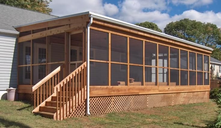Enclosed Porch Honey Stain with Wood Enclosed Patio