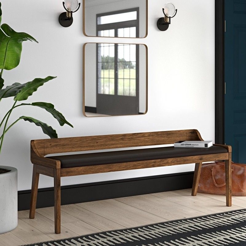 Entry Bench Walnut Low Back Tapered Legs Wraparound Frame