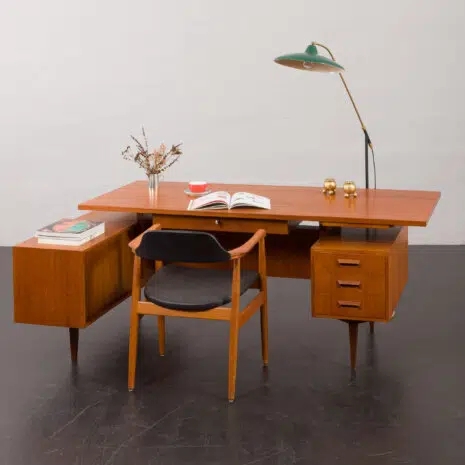 Executive Desk Honey Brown Side Cabinet Modern Wood Desk