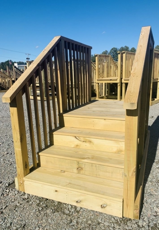 Exterior Steps - Natural Wood Four-Step Riser Prebuilt Stoop